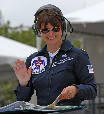Maj. Kristin Haley of the Thunderbirds Team gets ready to narrate the show.